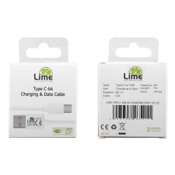 LIME ΚΑΛΩΔΙΟ ΦΟΡΤΙΣΗΣ - DATA TYPE C USB 6.0A 1M WHITE