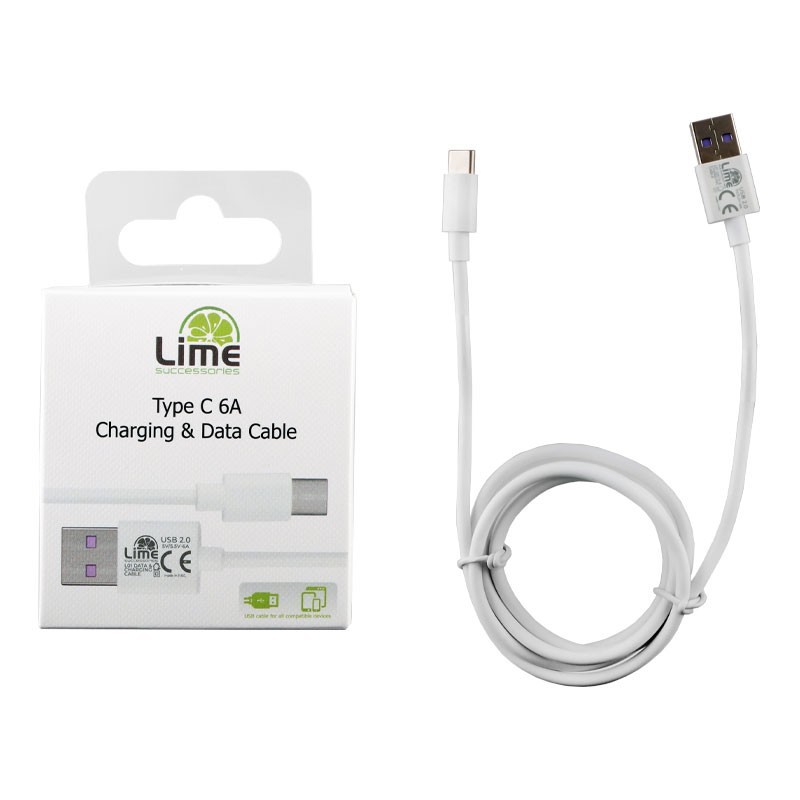 LIME ΚΑΛΩΔΙΟ ΦΟΡΤΙΣΗΣ - DATA TYPE C USB 6.0A 1M WHITE