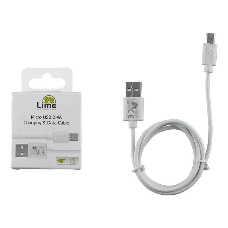 LIME ΚΑΛΩΔΙΟ ΦΟΡΤΙΣΗΣ - DATA MICRO USB DEVICES LONG USB 2.4A 1m WHITE