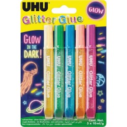 ΚΟΛΛΑ UHU GLITTER GLUE 10ML ΣΕΤ 5 ΤΕΜΑΧΙΩΝ - IN THE DARK