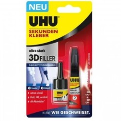 ΚΟΛΛΑ ΣΤΙΓΜΗΣ SUPER GLUE 3D FILLER ΓΕΜΙΣΤΙΚΟ UHU 9G + 3G