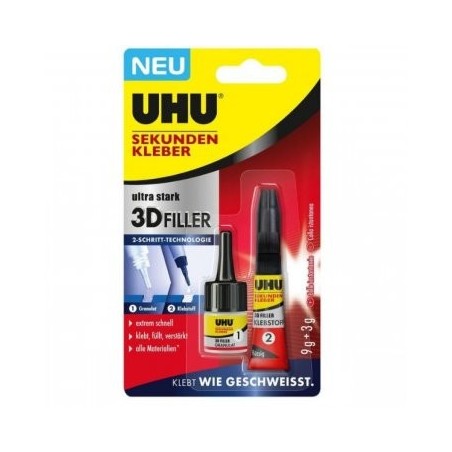 ΚΟΛΛΑ ΣΤΙΓΜΗΣ SUPER GLUE 3D FILLER ΓΕΜΙΣΤΙΚΟ UHU 9G + 3G