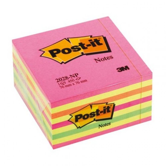 POST-IT ΑΥΤΟΚΟΛΛΗΤΑ ΧΑΡΤΑΚΙΑ 3M ΣΕ ΚΥΒΟ 76X76MM 450 ΦΥΛΛΑ - NEON