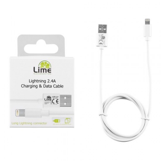 LIME TYPE ΚΑΛΩΔΙΟ ΦΟΡΤΙΣΗΣ - DATA LIGHTNING LONG USB 2.4A 1m WHITE