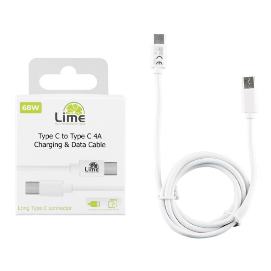LIME ΚΑΛΩΔΙΟ ΦΟΡΤΙΣΗΣ - DATA TYPE C TO TYPE C LONG 4.0A 1m WHITE