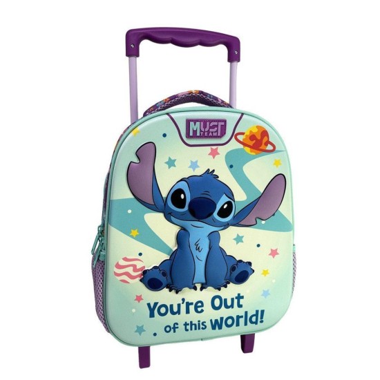 IMPORTS ΣΧΟΛΙΚΗ ΤΣΑΝΤΑ ΤΡΟΛΕΪ ΝΗΠΙΟΥ DISNEY STITCH YOU RE OUT OF THIS WORLD MUST TEAM 2 ΘΗΚΕΣ   27x10x31CM