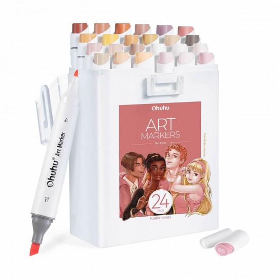 OHUHU ART MARKERS ΣΕΤ ΜΑΡΚΑΔΟΡΩΝ 24 SKIN TONES CHISEL & FINE