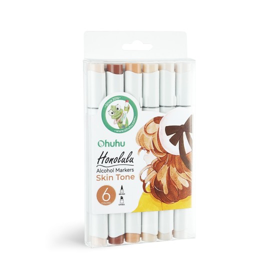 ΜΑΡΚΑΔΟΡΟΙ OHUHU HONOLULU ALCOHOL MARKERS ΣΕΤ ΜΑΡΚΑΔΟΡΩΝ 6 SKIN TONES BRUSH & CHISEL