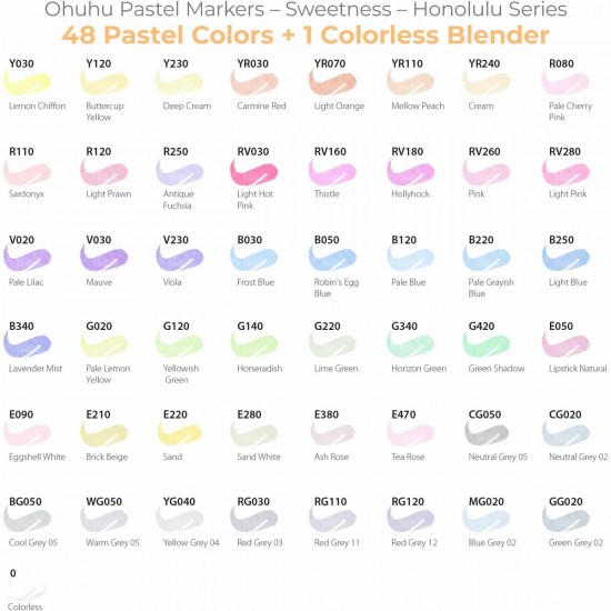 ΜΑΡΚΑΔΟΡΟΙ OHUHU HONOLULU ALCOHOL MARKERS ΣΕΤ - 48 PASTEL ΧΡΩΜΑΤΩΝ BRUSH & CHISEL