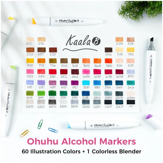 ΜΑΡΚΑΔΟΡΟΙ OHUHU KAALA ALCOHOL ART MARKERS - ΣΕΤ 60 ΧΡΩΜΑΤΩΝ SLIM CHISEL & MINI BRUSH