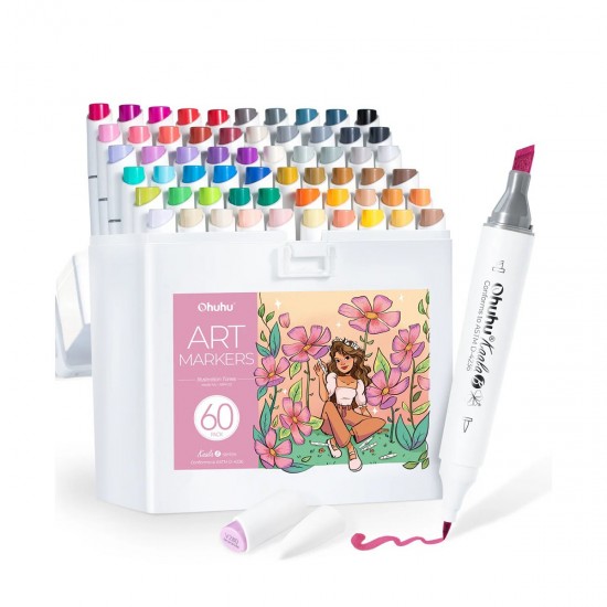 ΜΑΡΚΑΔΟΡΟΙ OHUHU KAALA ALCOHOL ART MARKERS - ΣΕΤ 60 ΧΡΩΜΑΤΩΝ SLIM CHISEL & MINI BRUSH