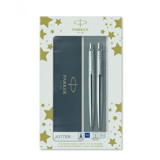 PARKER - ΣΕΤ ΔΩΡΟΥ JOTTER CR DUO STAINLESS STEEL CT BALLPEN - ΜΗΧΑΝΙΚΟ ΜΟΛΥΒΙ