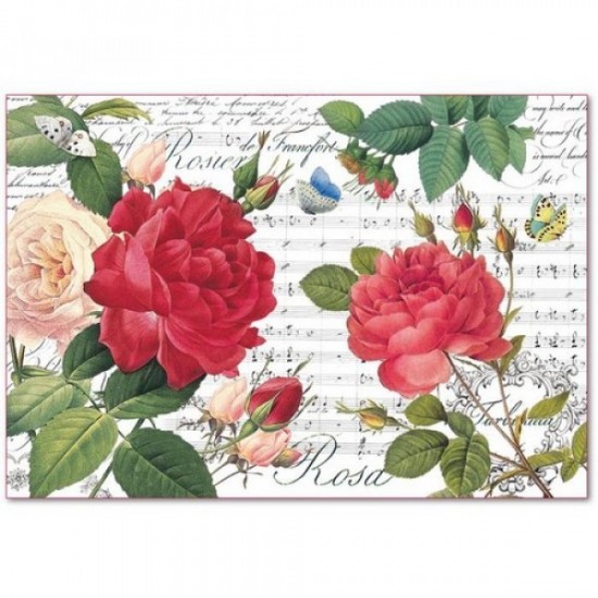 ΡΙΖΟΧΑΡΤΟ ΝΤΕΚΟΥΠΑΖ STAMPERIA 48Χ33CM RED ROSES AND MUSIC