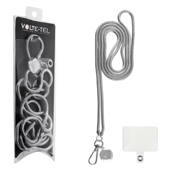 VOLTE-TEL NECK STRAP – ΑΛΥΣΙΔΑ ΛΑΙΜΟΥ 130cm ΓΙΑ ΘΗΚΕΣ SILVER