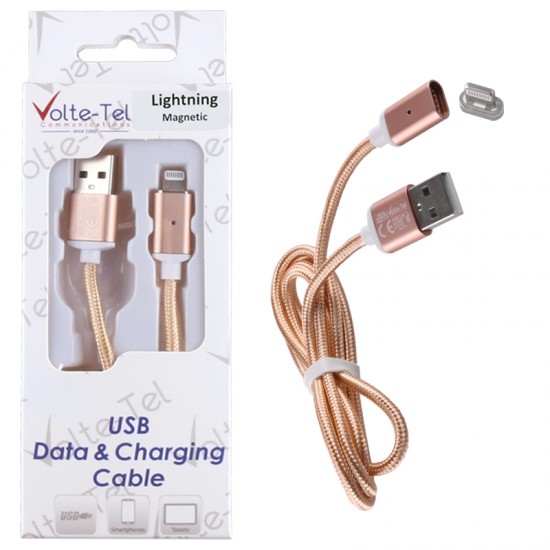 Volte-Tel LIGHTNING USB ΦΟΡΤΙΣΗΣ-DATA MAGNETIC BRAIDED 2.1A 1m GOLD VOLTE VCD07