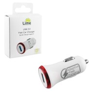 LIME USB 3.0 FAST CAR CHARGER QC 3.0 LCU02 20W WHITE